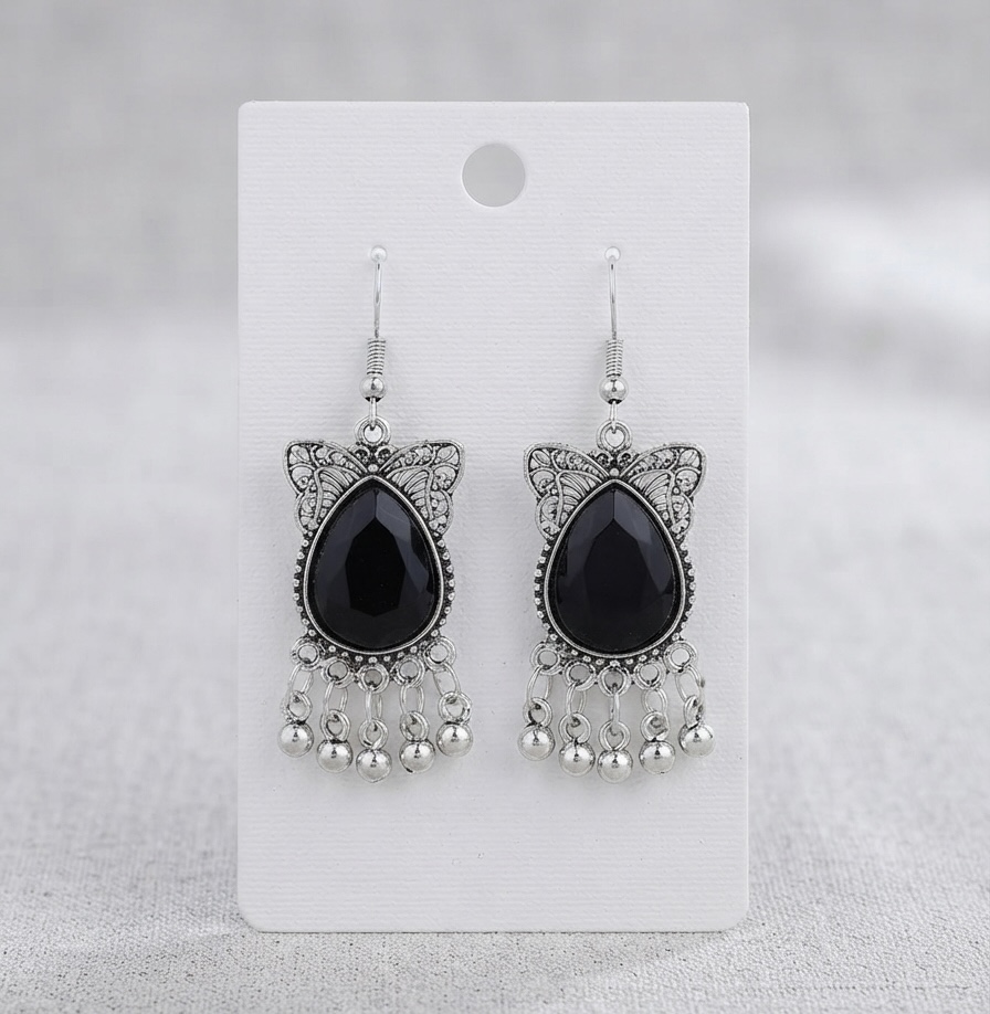 Black Stone Oxidised Earrings