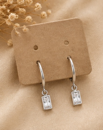 Silver Rectangle Crystal Hoop Earrings