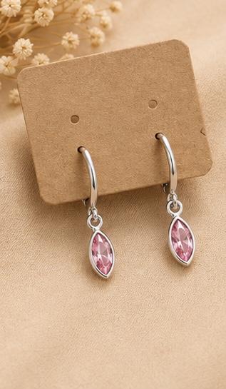 Silver Marquise Hoop Earrings – Blush Pink