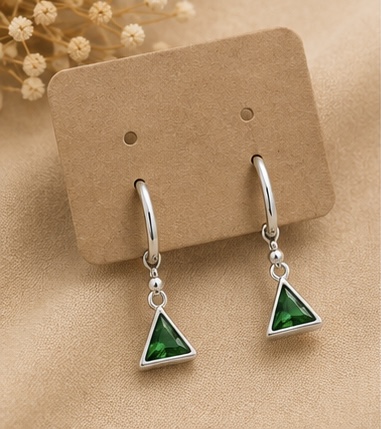 Silver Triangle Hoop Earrings – Emerald Green