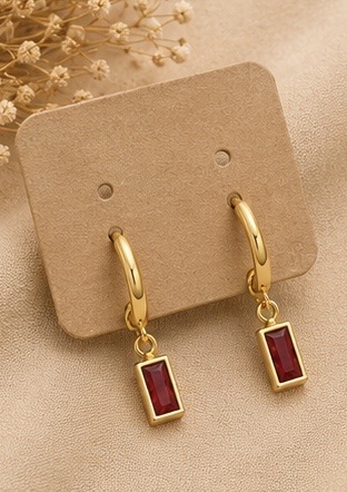Gold Rectangle Hoop Earrings – Ruby Red