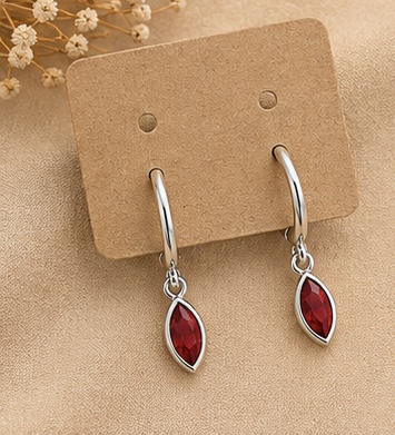 Silver Marquise Hoop Earrings – Ruby Red