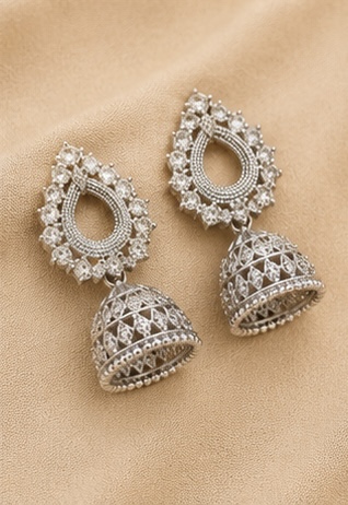 Silver Oxidised Jhumka Earrings – Traditional Elegance