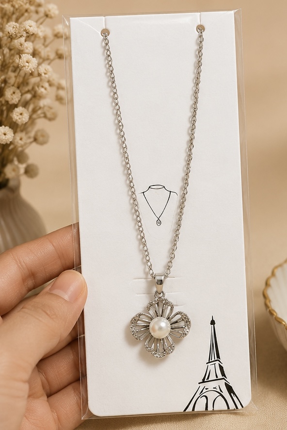 Silver Pearl Floral Pendant Necklace – Timeless Elegance