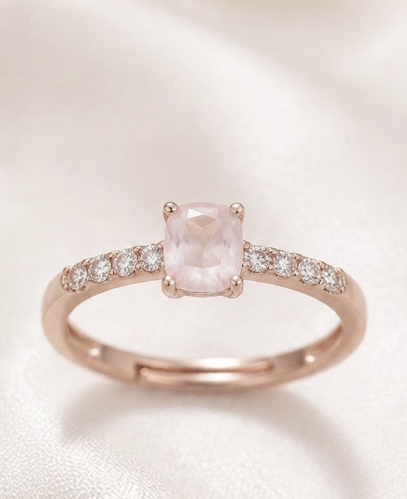 Rosé Quartz Cushion Ring