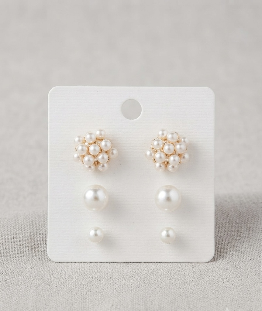 Elegant Pearl Stud Earrings -Set Of 3