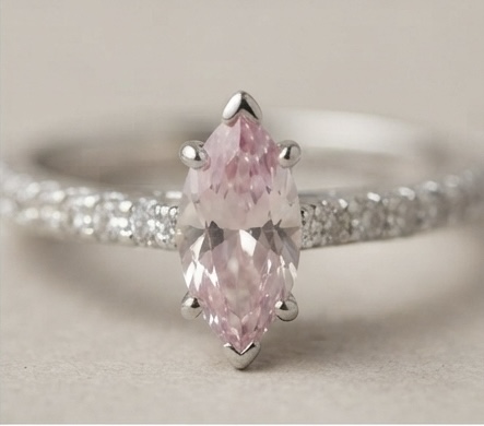 Stylish Silver-Plated Pink Marquise Stone Crystal Finger Ring For Women And Girls