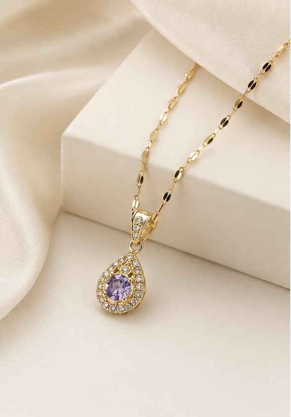 Premium Lilac Crystal Teardrop Pendant Necklace