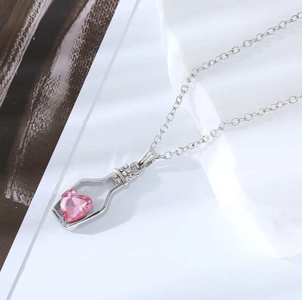 Premium Pink Heart Bottle Pendant Necklace