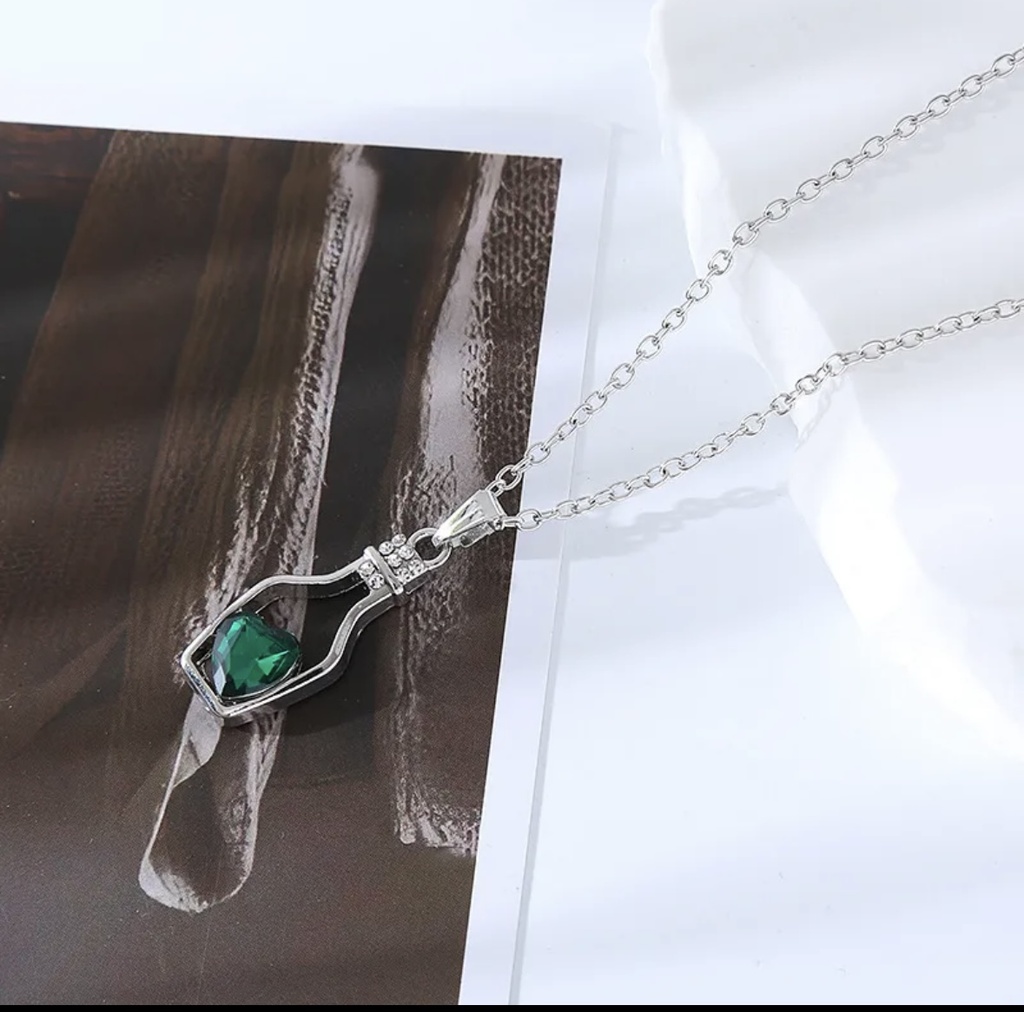 Premium Emerald Heart Bottle Pendant Necklace