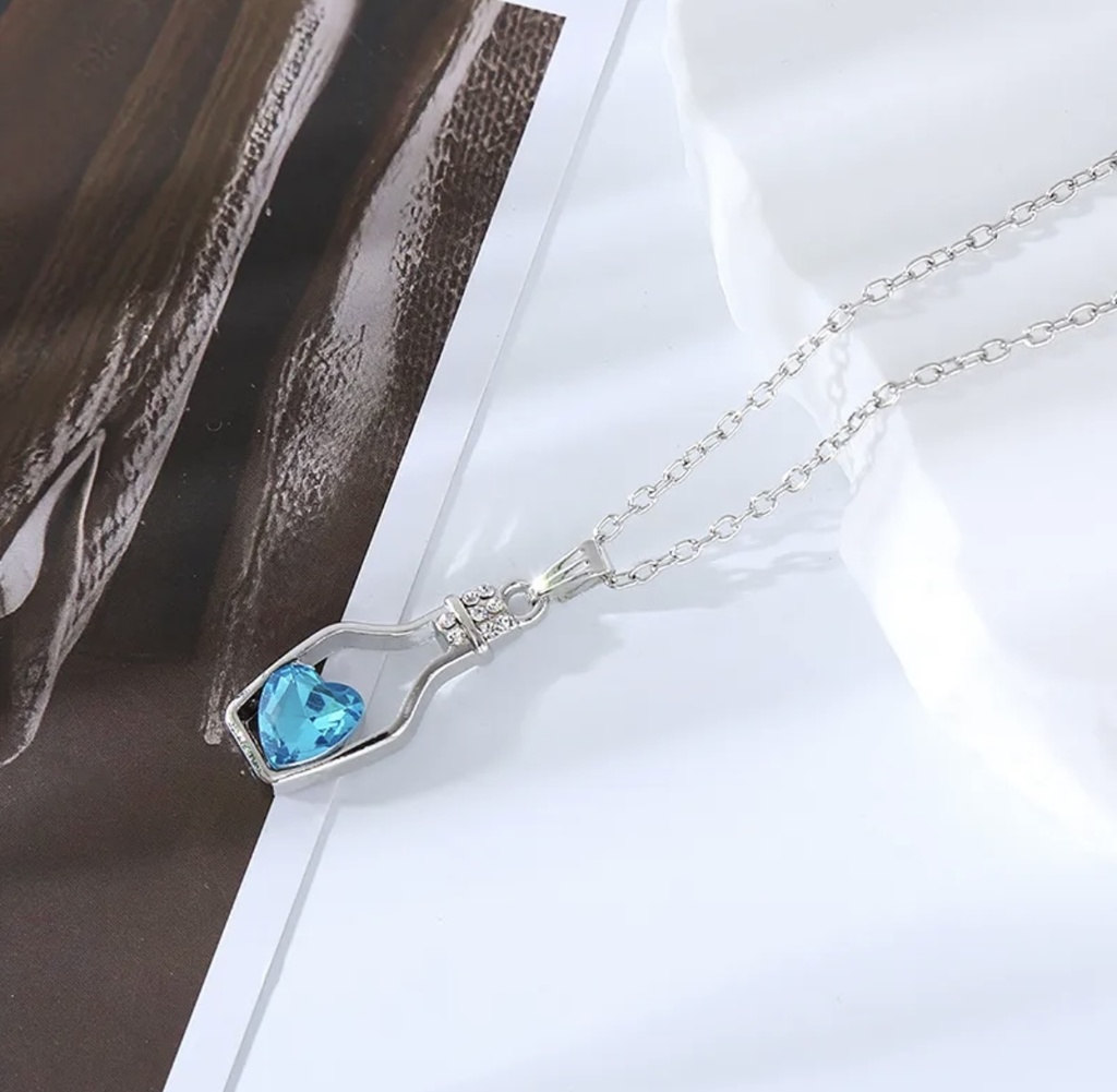 Blue Heart Bottle Pendant Necklace
