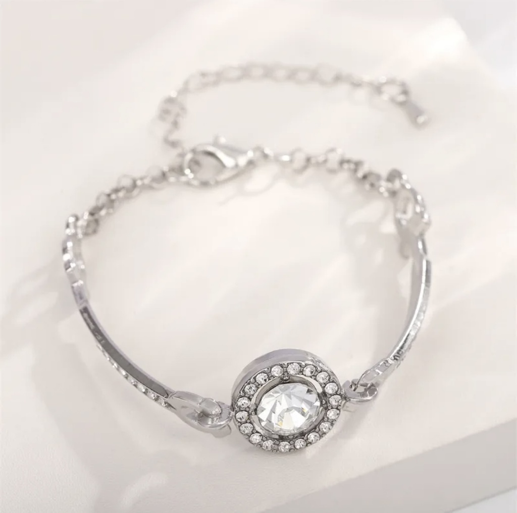 Silver-Tone Crystal Halo Bracelet