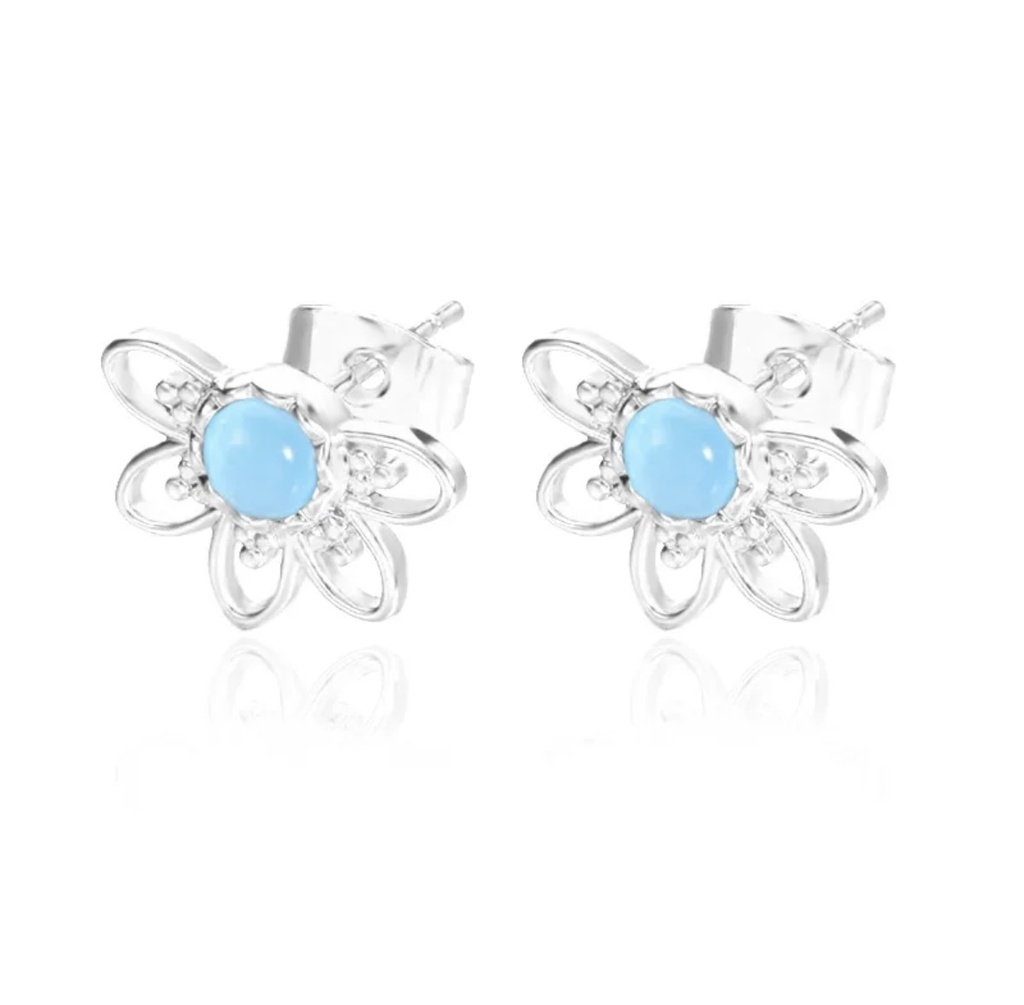 Charming Silver-Tone Turquoise Flower Stud Earrings