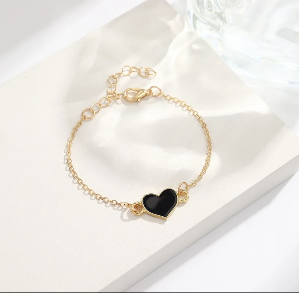 Charming Gold-Tone And Black Enamel Heart Bracelet