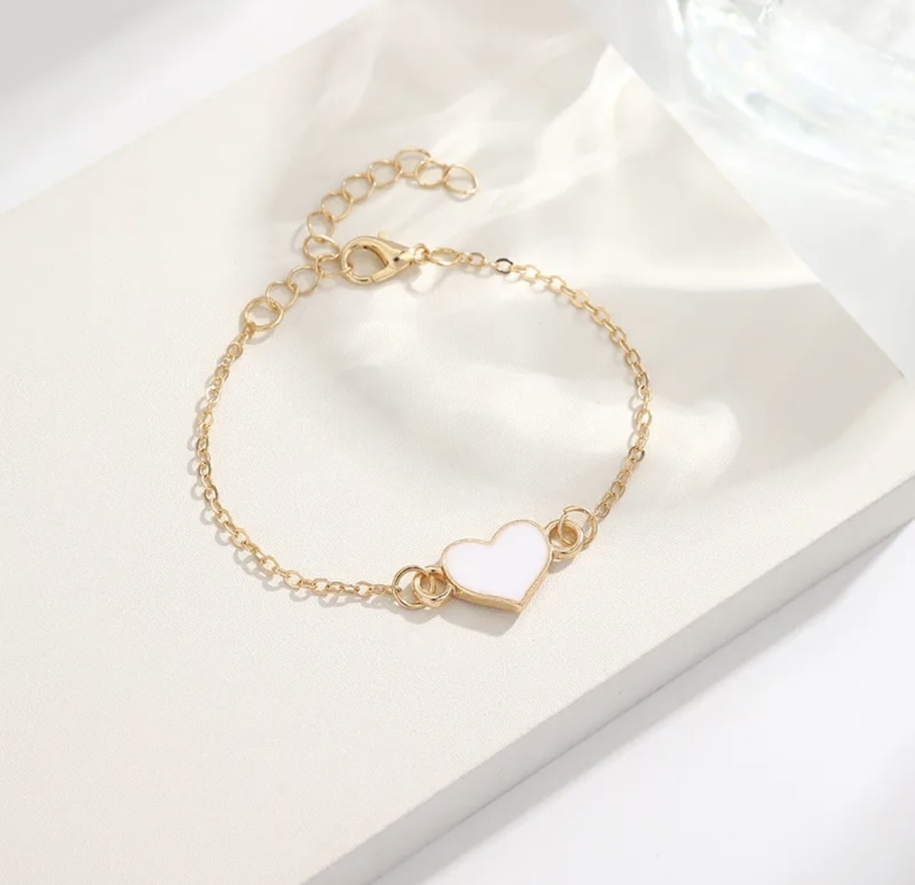 Charming Gold-Tone And White Enamel Heart Bracelet