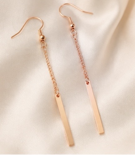 Rose Gold Chain Bar Drop Earrings