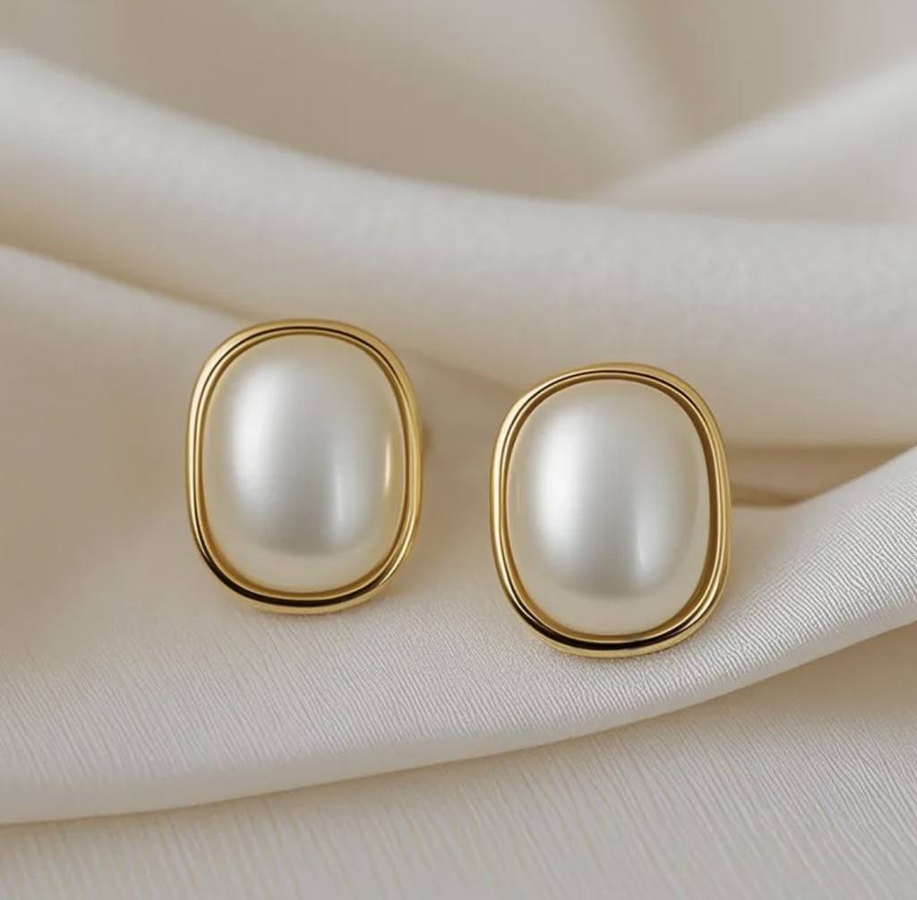 Classic Gold-Rimmed Pearl Studs