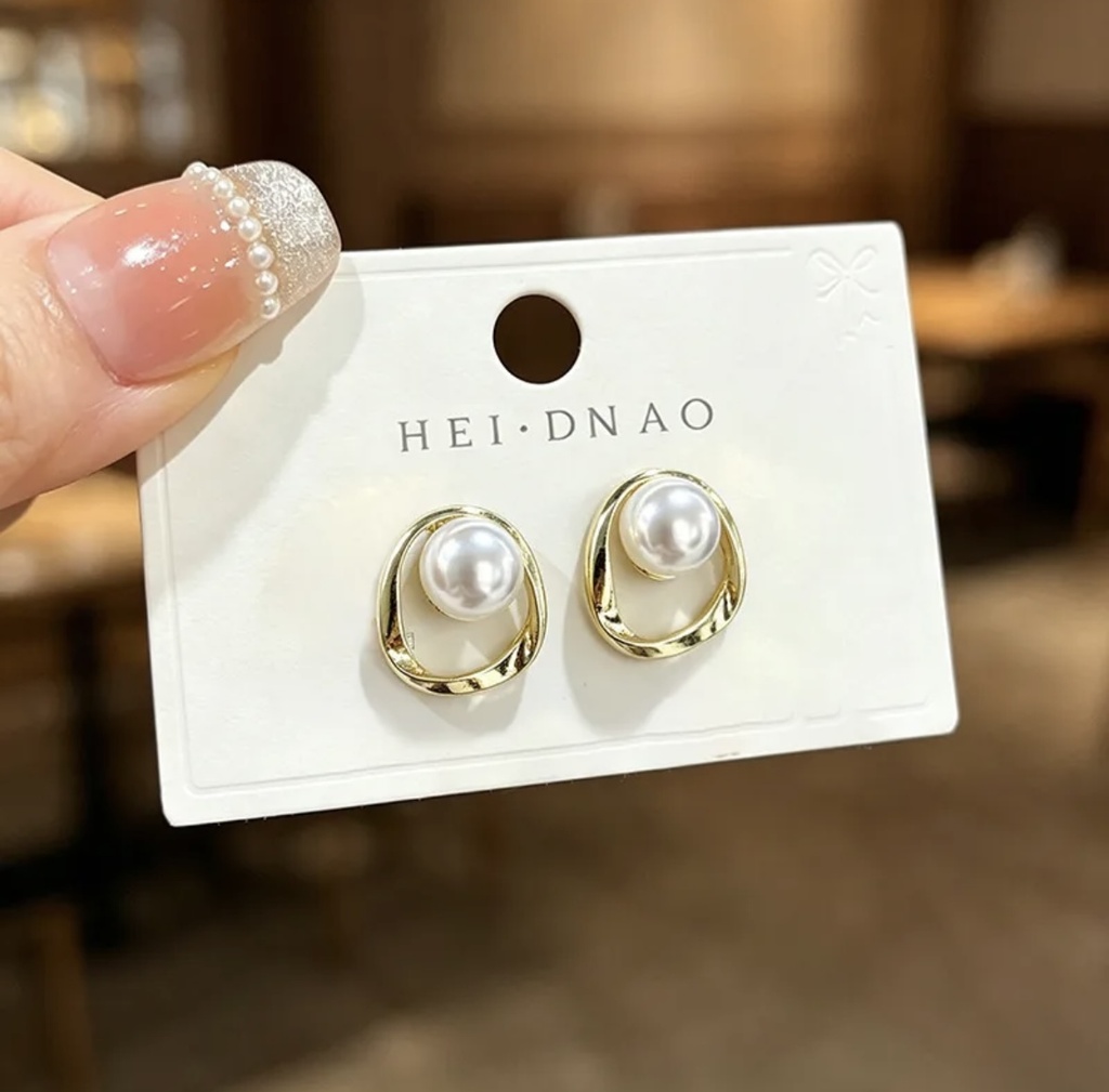 Golden Orbit Pearl Studs
