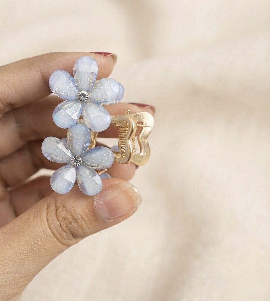 Flower Claw Clip - Icy Blue Shimmer
