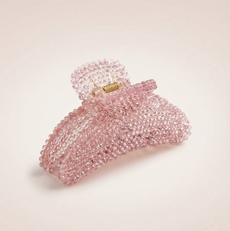 Pink Beaded / Textured "Bubble" Hair Claw Clip