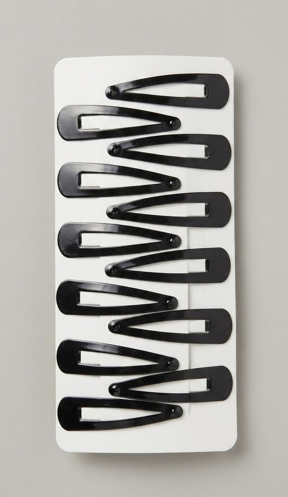 Classic Black Snap Hair Clip Set (12-Piece Card)