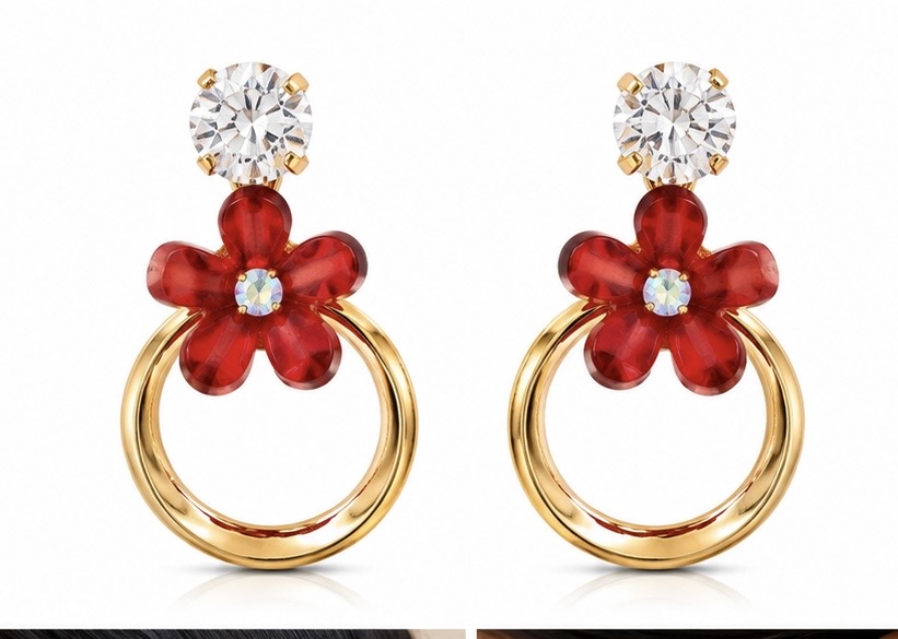 . Red Flower Hoop Earrings