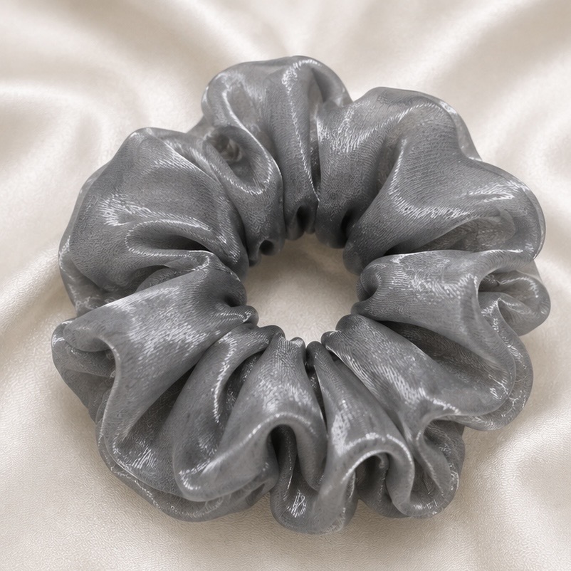 Shiny Organza Scrunchie – Grey