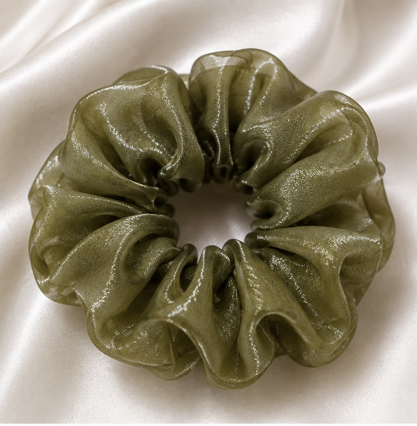 Shiny Organza Scrunchie – Mehndi Green