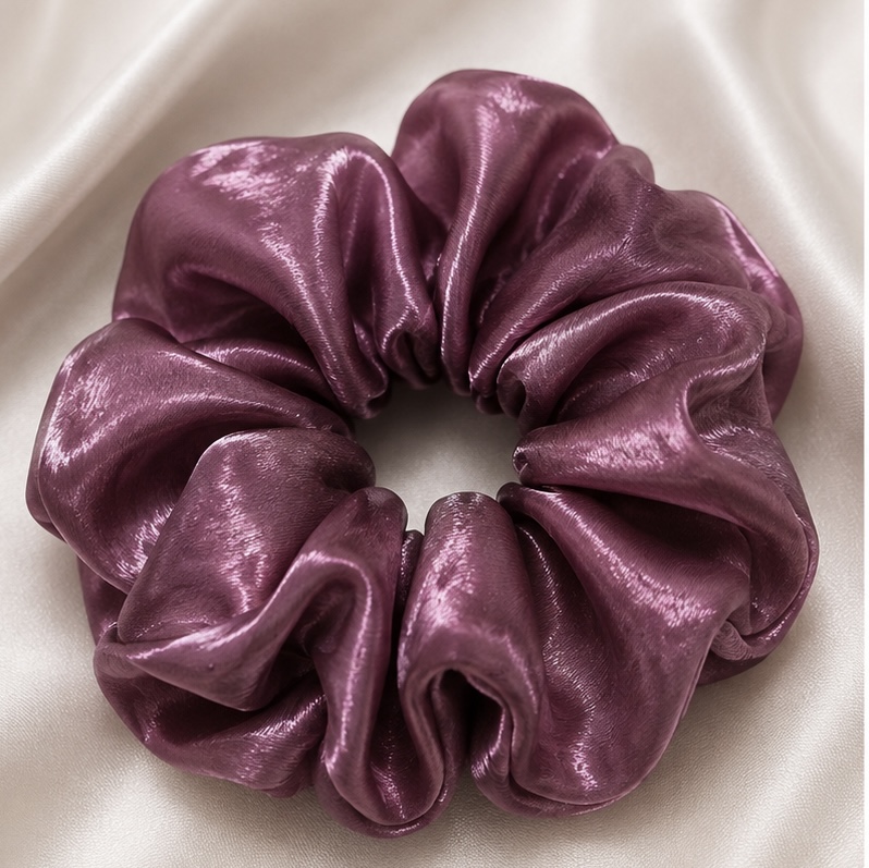 Shiny Organza Scrunchie – Plum Mauve