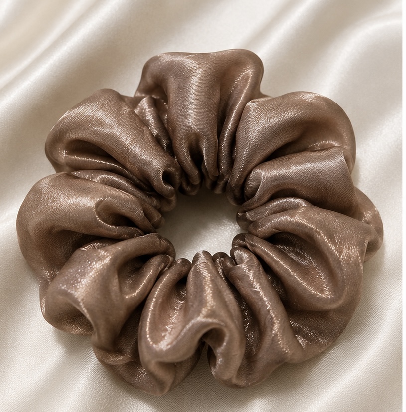 Shiny Organza Scrunchie – Mocha Brown