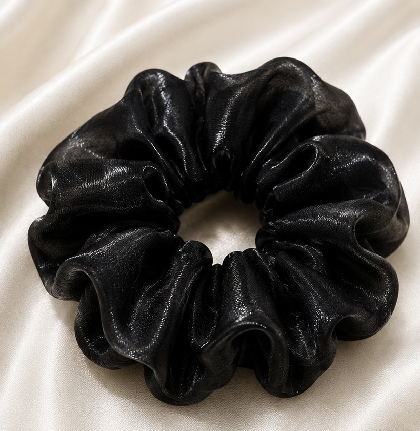 Shiny Organza Scrunchie – Black