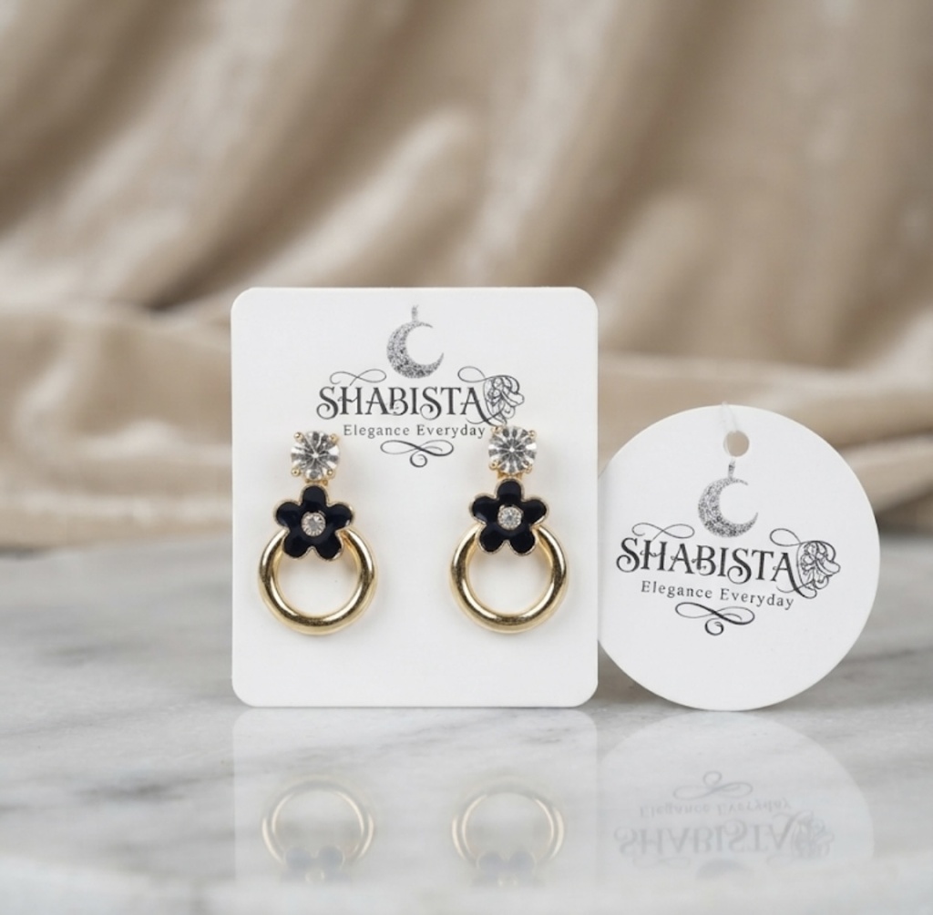 Black Flower Hoop Earrings