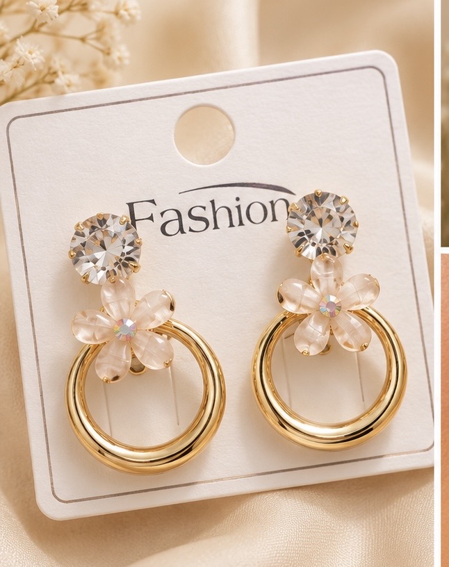 Champagne Flower Hoop Earrings Caption: