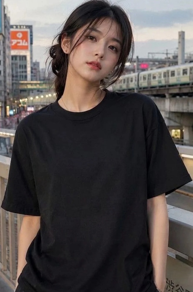 9TUNKI Women Pure Cotton T-shirt - Black