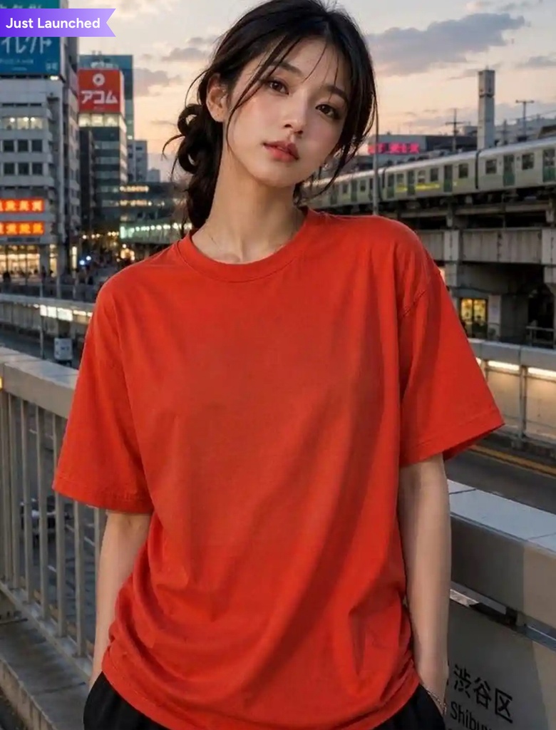 9TUNKI Women Pure Cotton T-shirt - Vibrant Orange