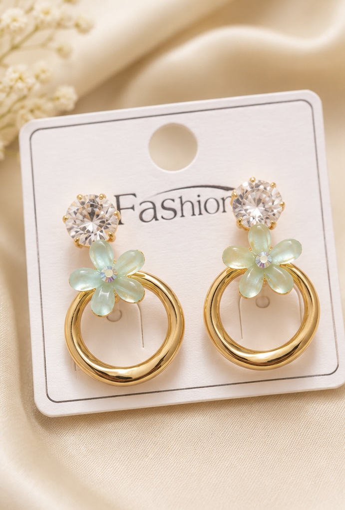 Pale Aqua Flower Hoop Earrings