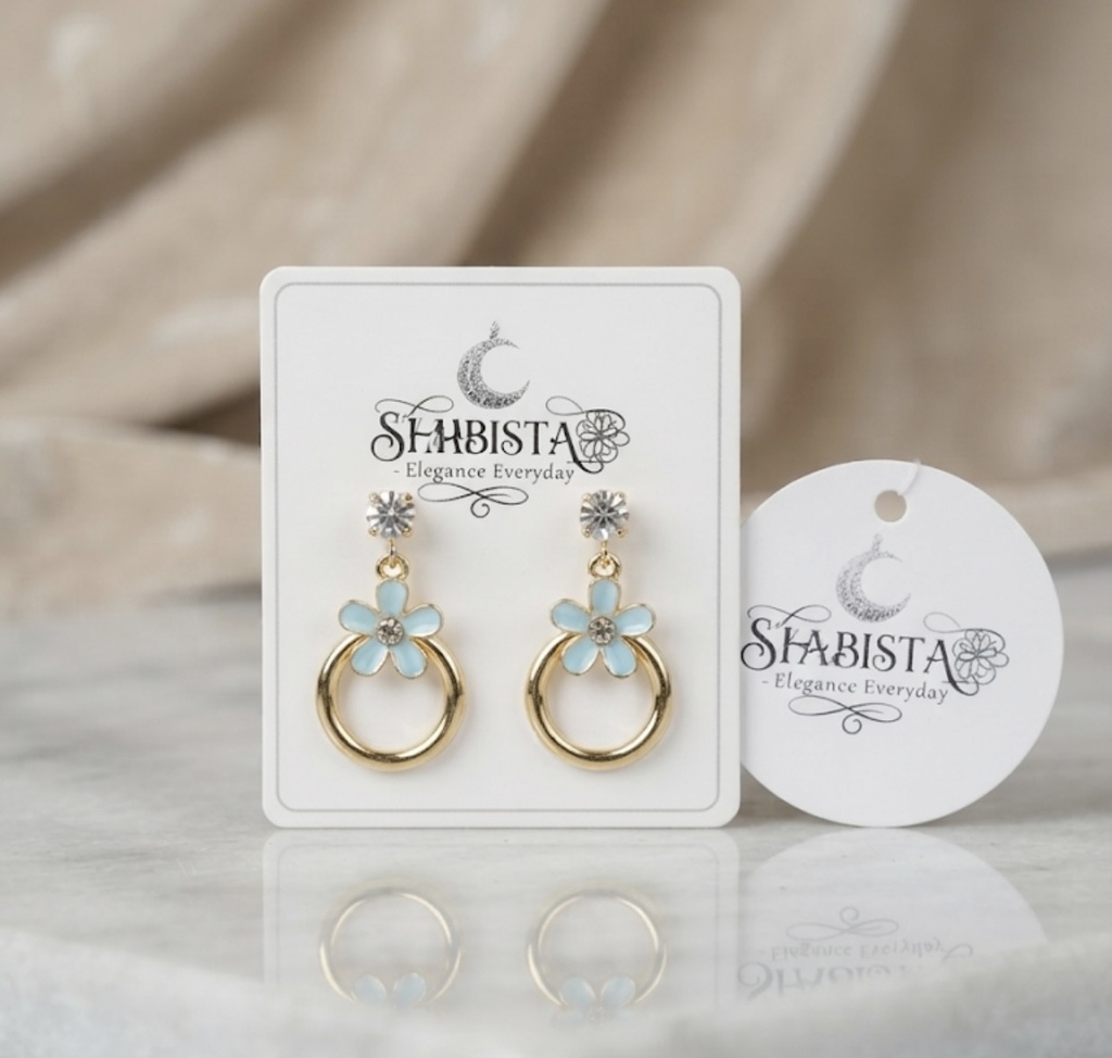 Pale Aqua Flower Hoop Earrings