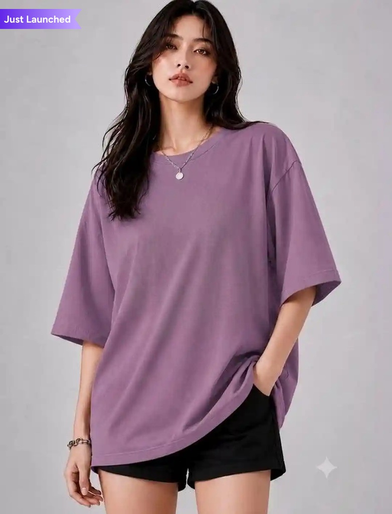 9TUNKI Women Pure Cotton T-shirt- Lilac Purple