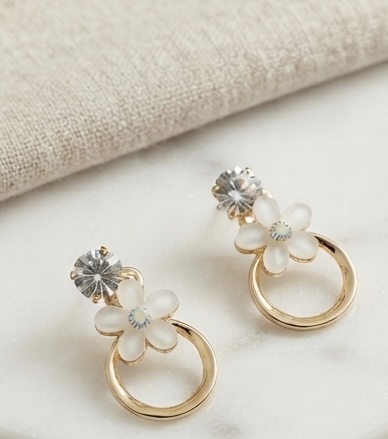 White Flower Hoop Earrings