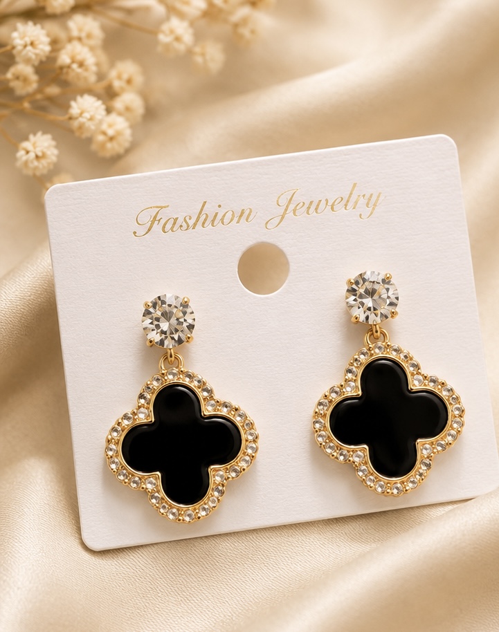 Black Clover Crystal Drop Earrings