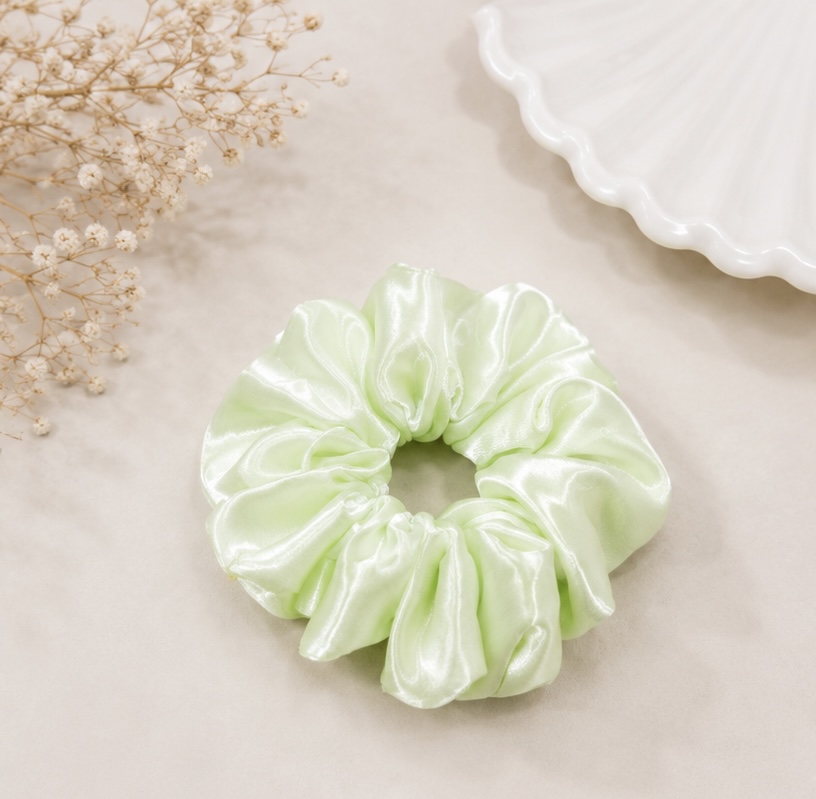 Light Green Shining Satin Scrunchie