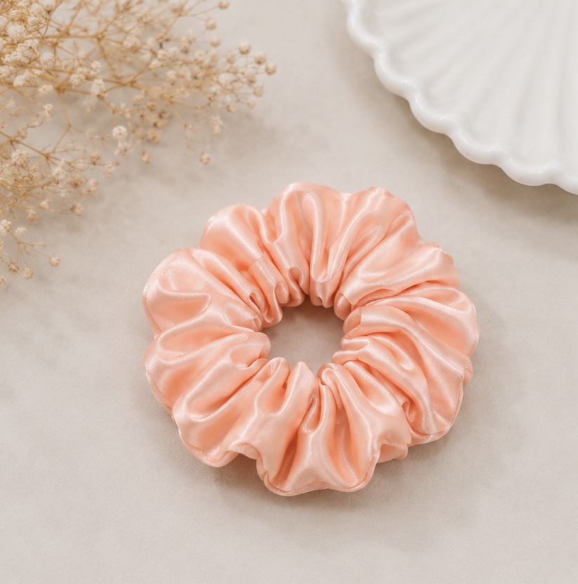 Peach Shining Satin Scrunchie