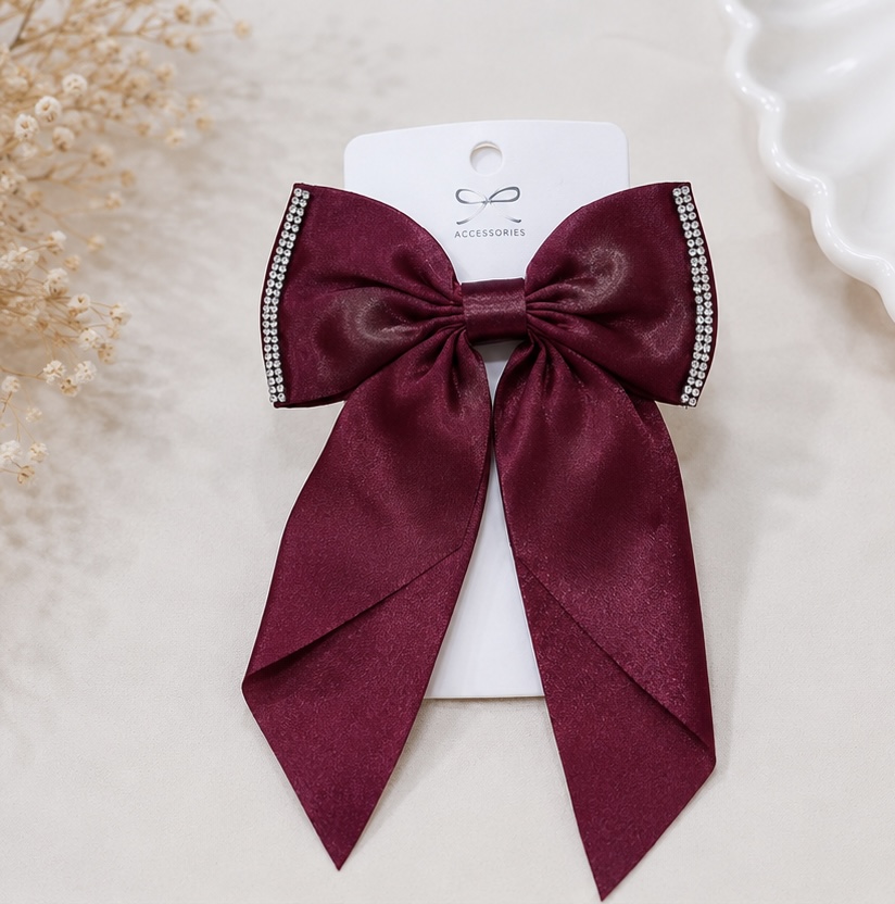 Elegant Maroon Satin Bow Hair Clip