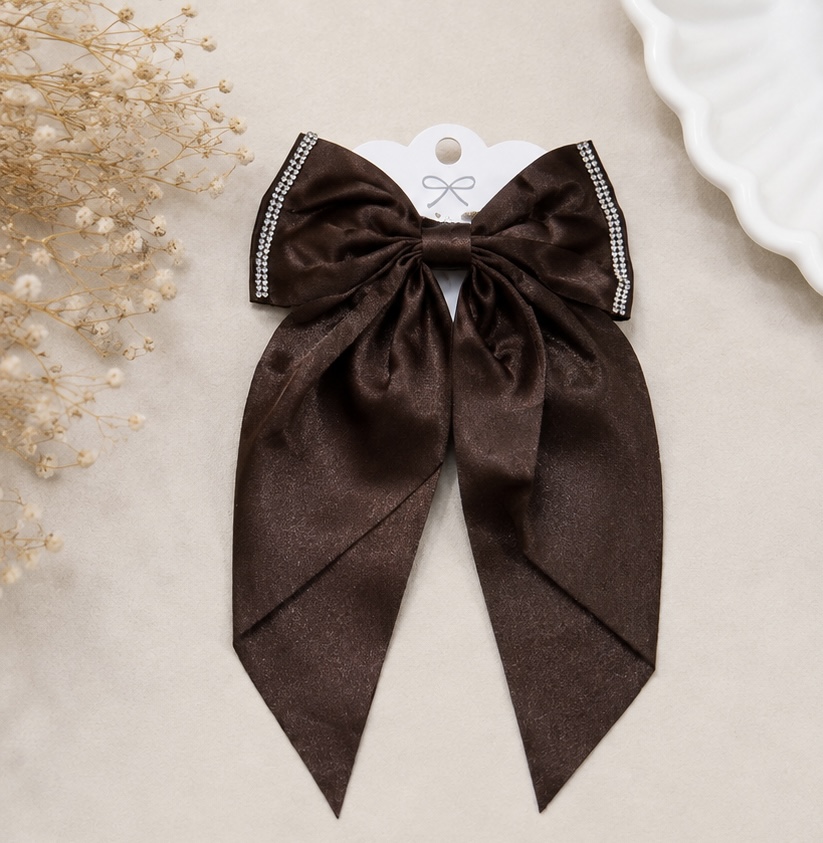 Shining Satin Bow Hair Clip – Chocolate Brown