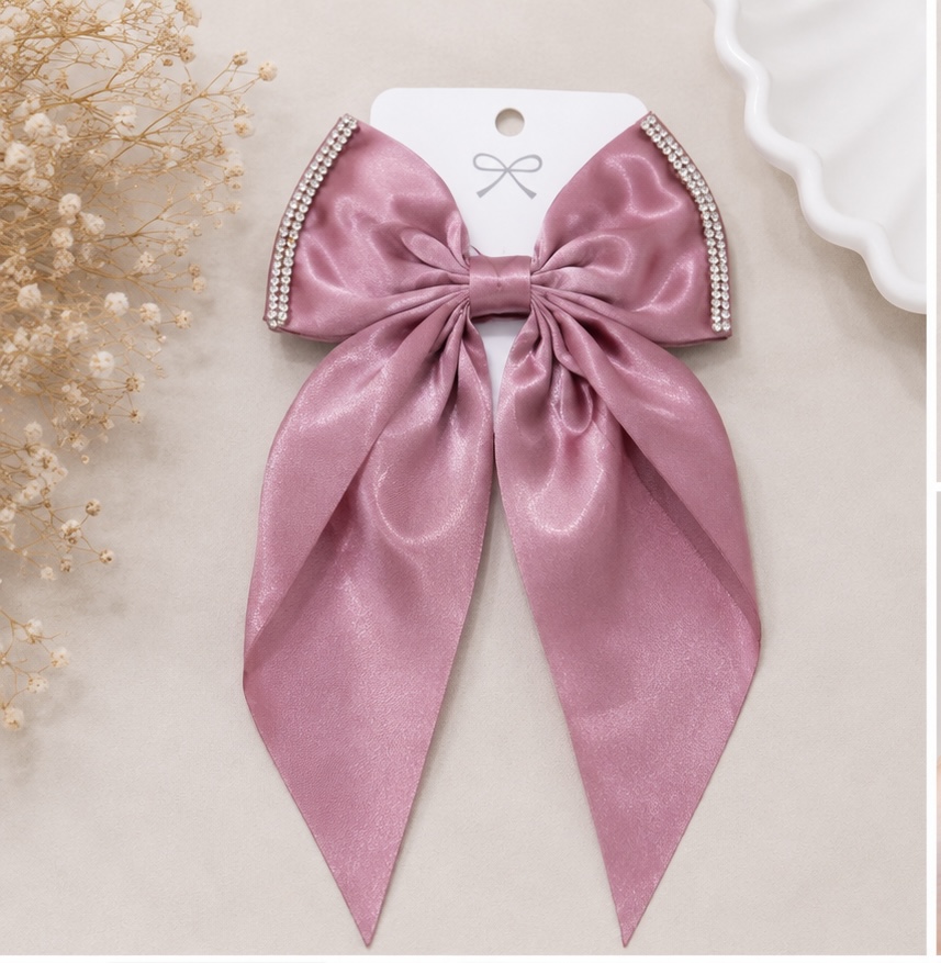 Shining Satin Bow Hair Clip – Dusty Pink