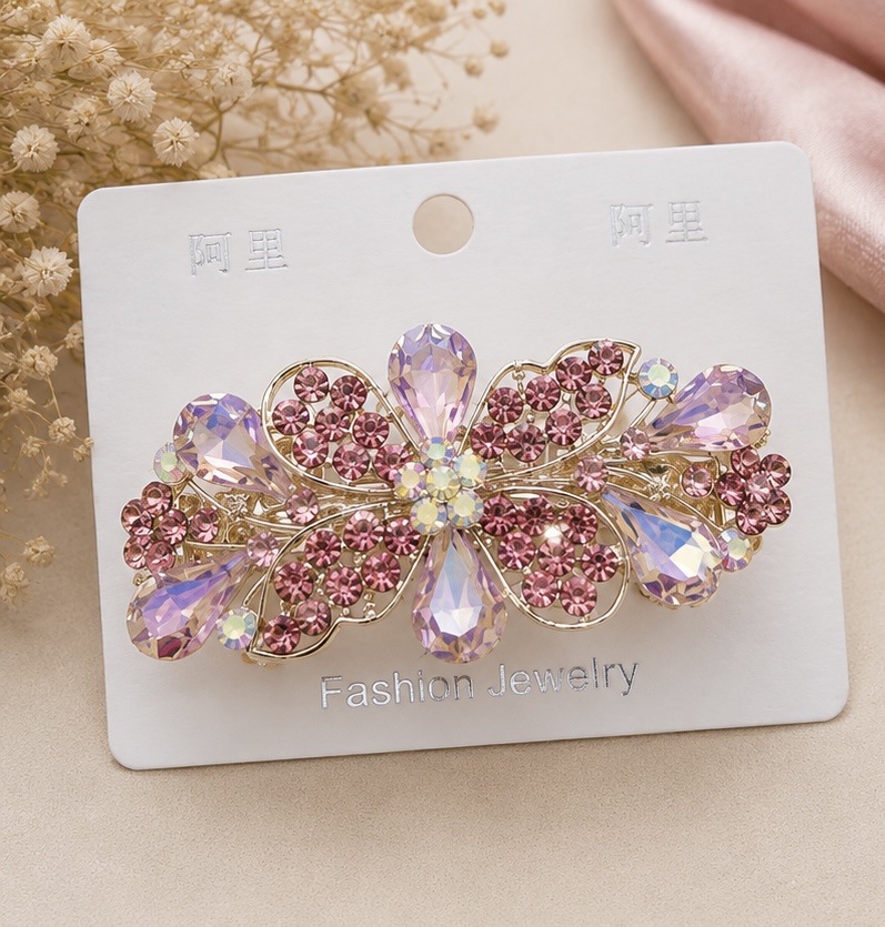 Elegant Pink Crystal Floral Hair Clip