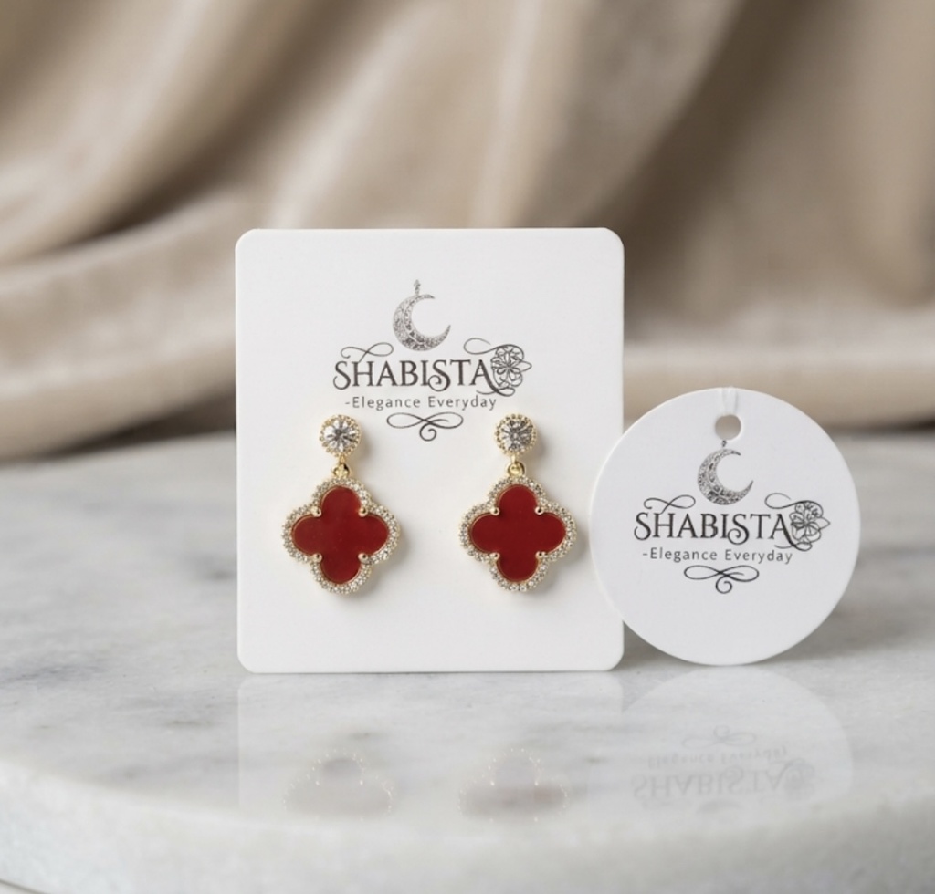 Clover Drops - Red Flower Earrings