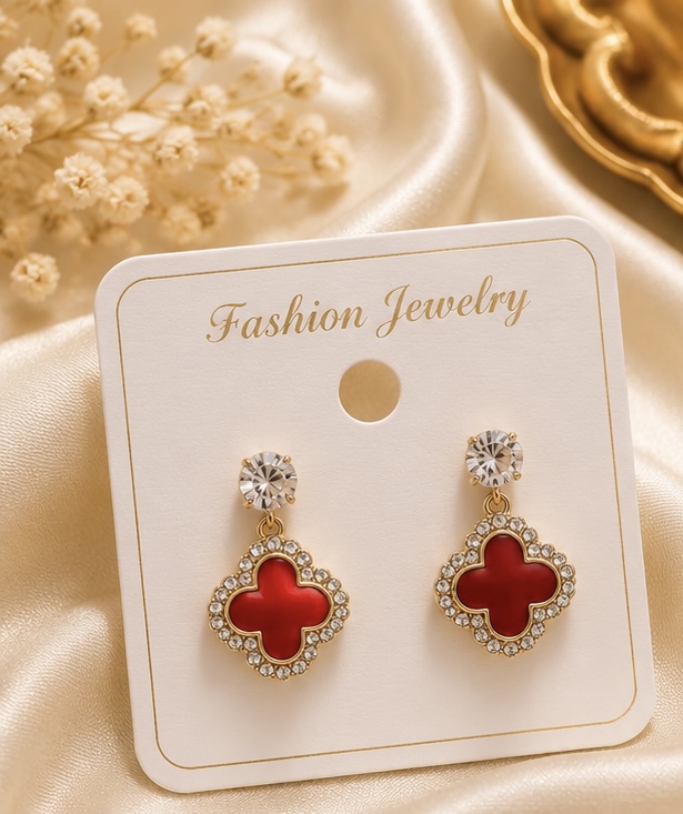 Red Flower Hoop Earrings