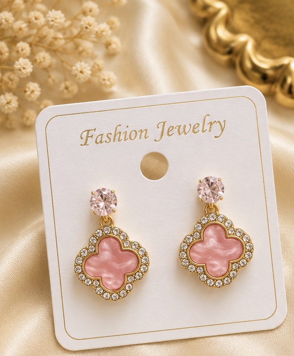 Pink Clover Drop Earrings