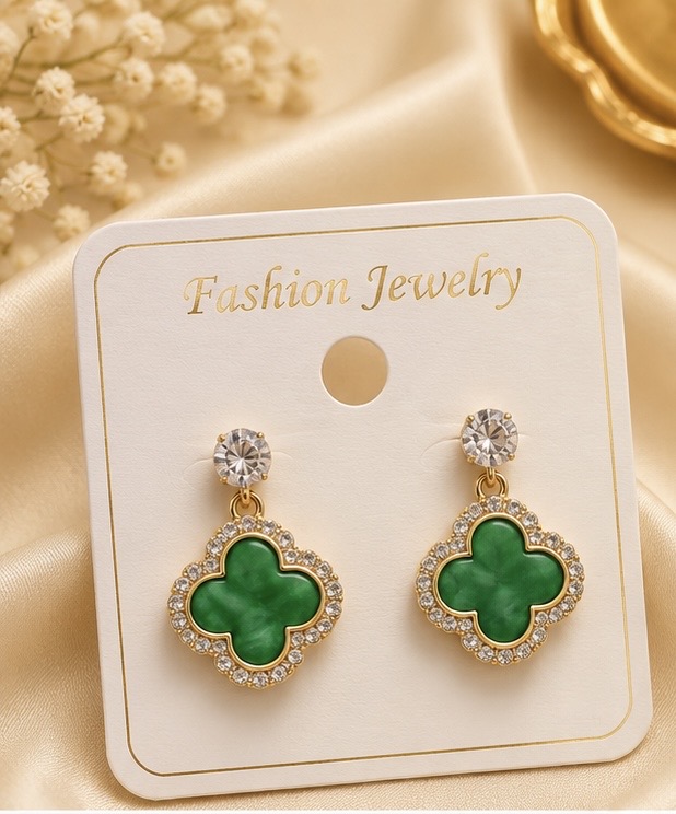 Green Clover Drop Earrings